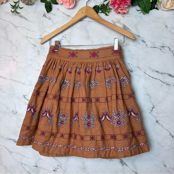 Anthropologie Meghan Embroidered Belted Mini Skirt with Pockets Orange Pink 4 - Picture 8 of 14